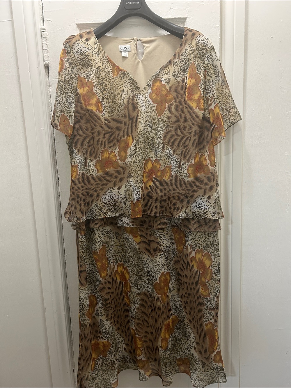 J.B.S. Beige, Brown & Yellow Floral Midi Dress